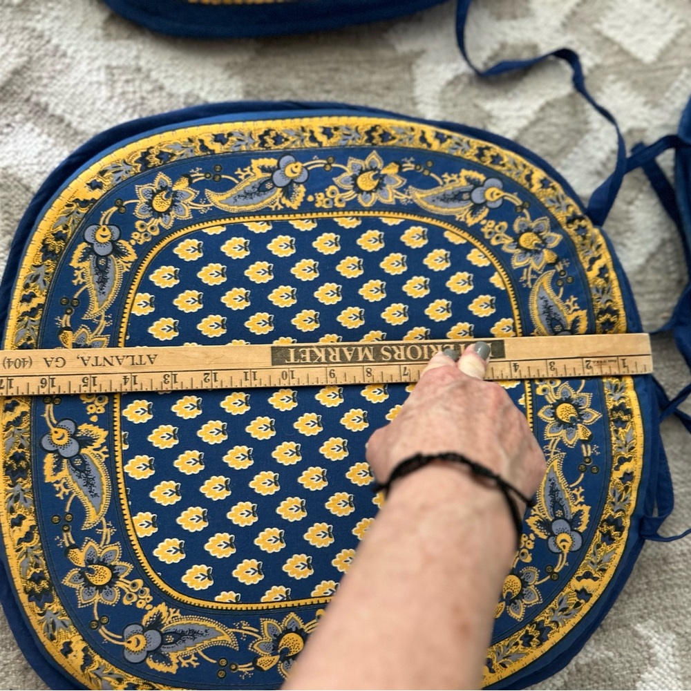 Williams-Sonoma French Style Blue and Yellow Patterned Seat Cushions - Picture 3 of 6